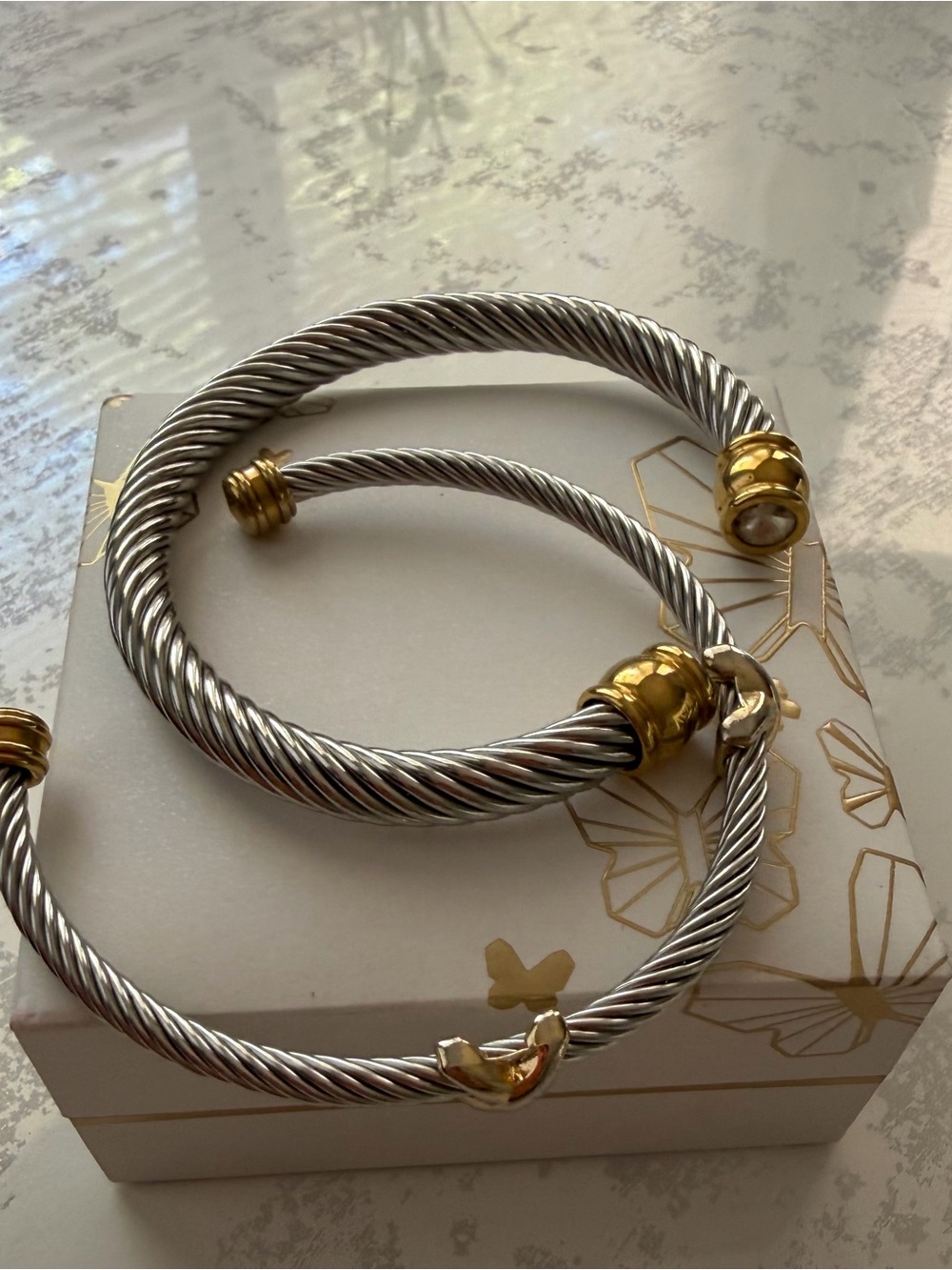 Two-Tone Twisted Cable Cuff Bracelet with Gold Accents